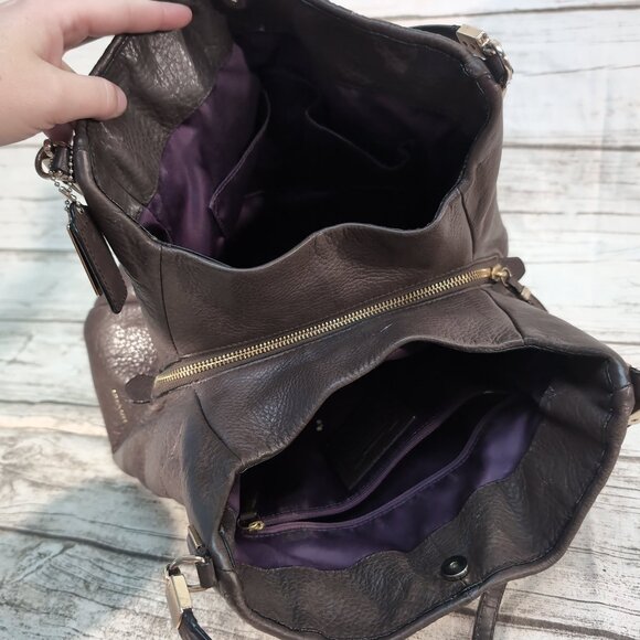 Coach Brown Pebbled Leather Double-Zip Shoulder Bag Madison Bag Women’s One Size - Picture 5 of 12